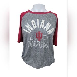 Indiana Hoosiers Raglan T-Shirt XL Campus Heritage Gray Red Short Sleeve